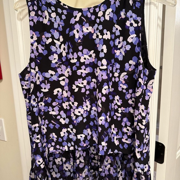 Kate Spade purple and black sleeveless blouse with ruffle trim.  Size M. - Picture 1 of 6